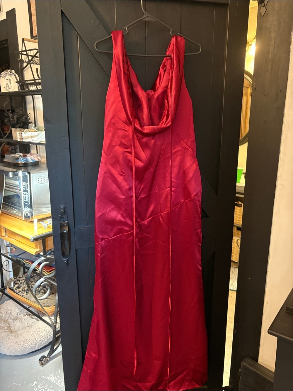 Elegant Red Satin Maxi Dress with Cowl Neck - Picture 4 of 7